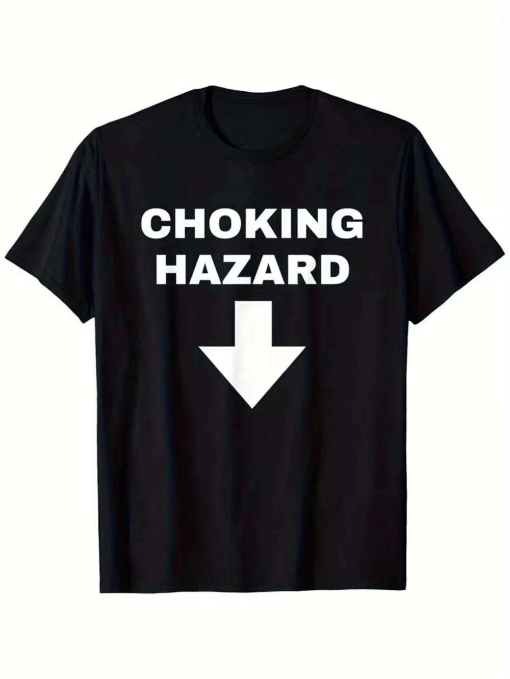 Gildan Black Tee with White 'CHOKING HAZARD' Text & Arrow